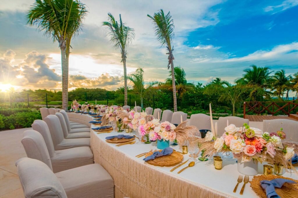 wedding set up in a garden at atelier playa mujeres